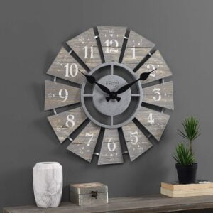 FirsTime & Co. Gray Numeral Windmill Wall Clock, Large Vintage Decor for Living Room, Home Office, Round, Plastic, Farmhouse, 24 Inches