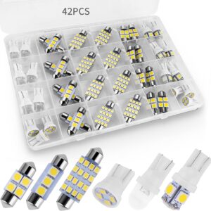 42 Pieces Interior Car Lights, Super Bright White Dome Map Tail Cab Lights Bulb Kit Set , DE3175 T10 31mm 41mm 194 LED Bulb for Your Trucks Width Lamp(White)