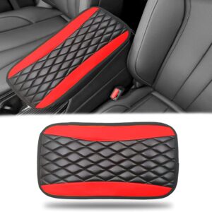 Car Center Console Cover, Universal Leather Waterproof Armrest Seat Box Cover Protector, Comfortable Car Decor Accessories Fit for Most Cars, Vehicles, SUVs-Red