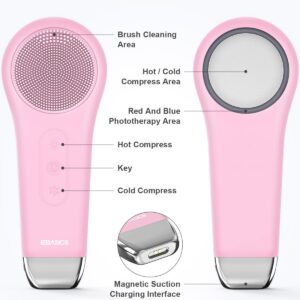 Facial Cleansing Brush EZBASICS face Scrubber Waterproof Face Scrub Brush for Men & Women Rechargeable Face Brushes for Facial Cleansing, Electric Silicone Face Scrubber Cleanser Brush Pink