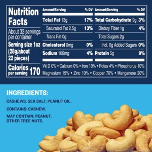 Deluxe Salted Whole Cashews, Party Snacks, Plant-Based Protein 33oz