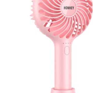 Handheld Fan Portable, Mini Hand Held Fan with USB Rechargeable Battery, 4 Speed Personal Desk Table Fan with Base, 3-10 Hours Operated Small Makeup Eyelash Fan for Women Girls Kids Outdoor