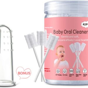 Tongue Cleaner, Toothbrush, 42Pcs Disposable Infant Clean Baby Mouth,Gauze Gum Cleaner Oral Cleaning Stick Dental Care for 0-36 Month Baby+Free 1 Finger