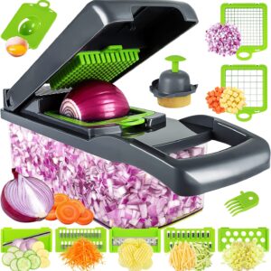 Vegetable Chopper, Pro Onion Chopper, Multifunctional 13 in 1 Food Chopper, Kitchen Vegetable Slicer Dicer Cutter, Veggie Chopper With 8 Blades, Carrot and Garlic Chopper