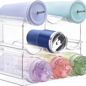 3 Pack Water Bottle Organizer, Stackable Kitchen Home Organization and Storage Shelf, Plastic Water Bottle Holder for Fridge Cupboard Pantry Organizer, Tumbler Mug Cup Organizer