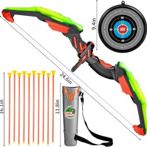 Kids Bow and Arrow Set - LED Light Up Archery Toy Set with 10 Suction Cup Arrows, Target & Quiver, Indoor and Outdoor Toys for Children Boys Girls