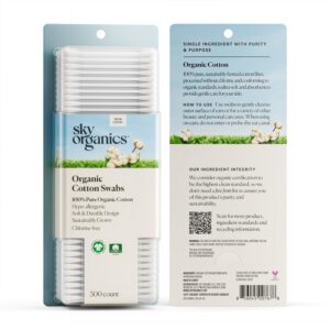 Sky Organics Organic Cotton Swabs for Sensitive Skin, 100% Pure GOTS Certified Organic for Beauty & Personal Care, 1000 ct.